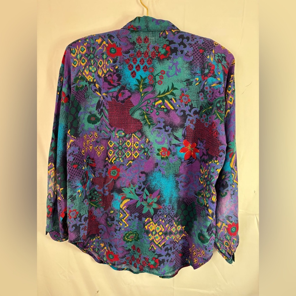 VTG 90s Structured Tropical Print Boho‎ Streetwear Button Up Blouse Size L-XL - Picture 3 of 13